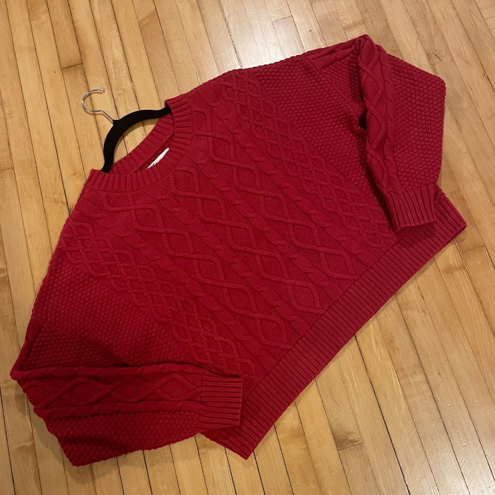 HOLLISTER Chunky Cable Knit Sweater Boxy Fit Cropped Cotton Preppy Academia